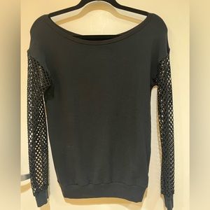BAILEY 44 Black top with mesh sleeves size small